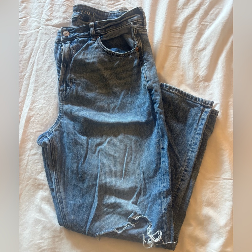 American Eagle Outfitters Dark Blue Straight Leg Distressed Jeans